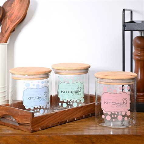 VON CASA Jar Set of 3 PCS 500 ml - Transparent Glass Matte Finish ...
