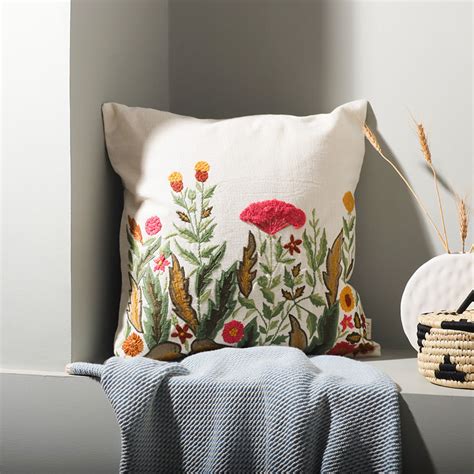 ESQ Living Meadow Embroidered Cotton Cushion Cover - Multicolor ...
