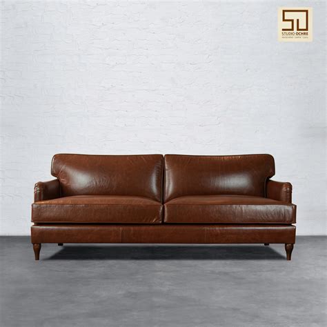 Lancashire Round Arm Three Seater Leather Sofa