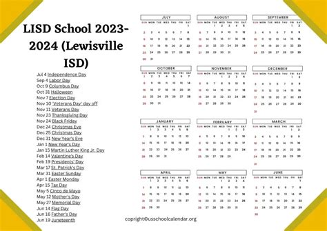 Lewisville ISD District Calendar - US School Calendar