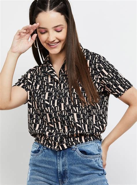 Buy Women Typographic Printed Cropped Boxy Shirt Online at just Rs. 599 ...