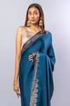 Buy Blue Shantoon Florin Border Saree With Unstitched Blouse Piece For ...