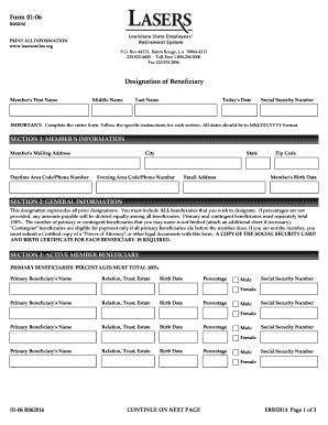 Louisiana Designation of Beneficiary Form 01-06 - Blank Fillable ...