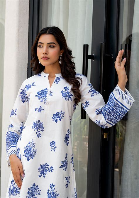 White Floral Printed Straight Kurta With Tulip Pant | Buy Women Clothing