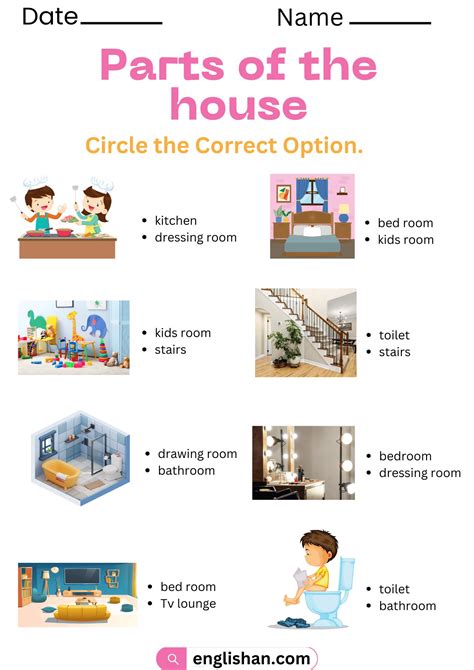 Parts of The House Worksheets and Exercises in English