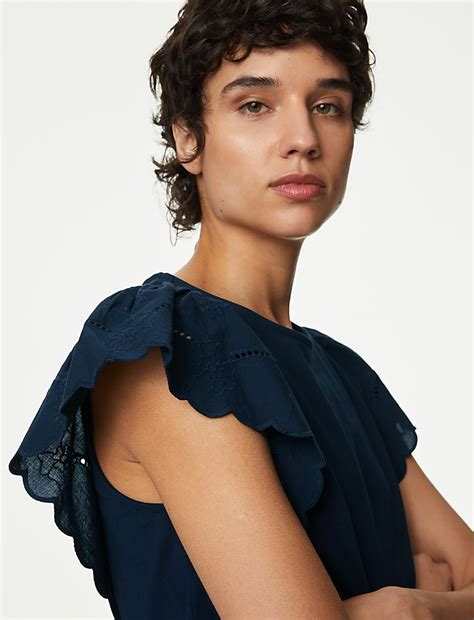 Buy Pure Cotton Broderie Detail Top at Marks & Spencer