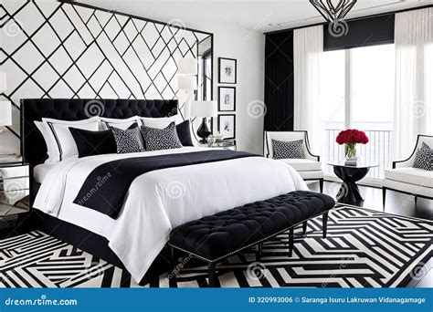 Luxurious Black-and-White Themed Bedroom with Modern Elegance Stock ...