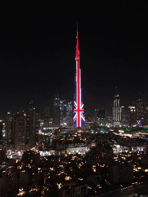 The Burj Khalifa in Dubai lit up with the flag of the United Kingdom in wake of the Manchester ...