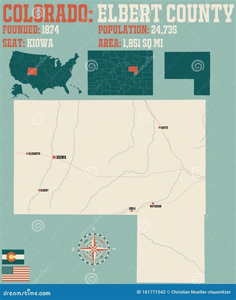 Map of Elbert County in Colorado Stock Vector - Illustration of cities ...