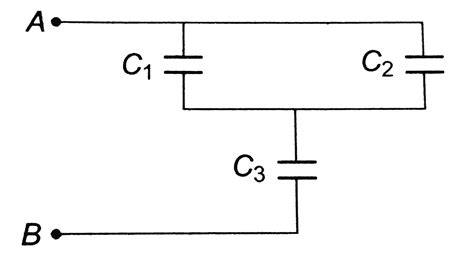 In the given network capacitance, `C_(1) = 10muF, C_(2) = 5 muF` and `C ...