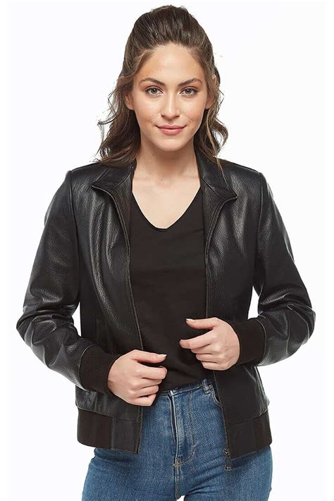 Womens Black Leather Bomber Jacket Uk at Stephen Jamerson blog
