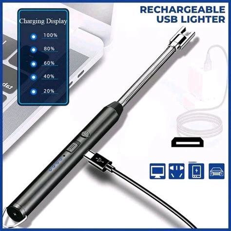 Lighter Long Flexible Electric Arc USB Rechargeable Windproof Flameless ...