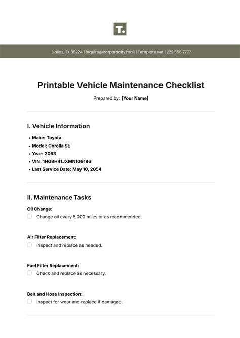 Vehicle Maintenance Checklist 的图像结果