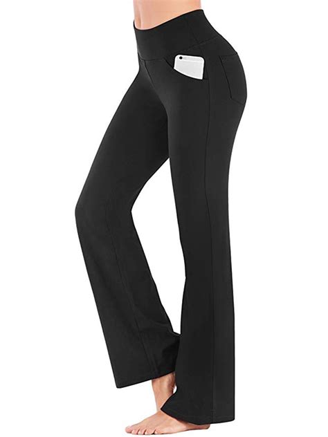 High Waisted Women's Boot Cut Yoga Pants with Pockets, Cotton-Polyester ...