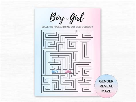 Printable Boy or Girl Gender Reveal Maze Game, Gender Reveal Labyrinth ...