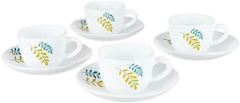 Larah by Borosil Niva Opalware Cup and Saucer Set of 8 pcs | Tea/Coffee ...