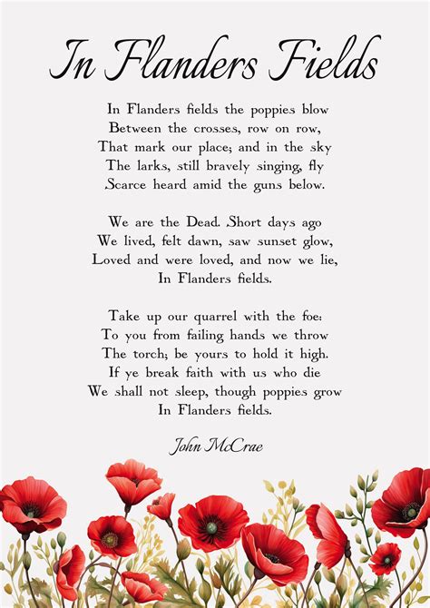 John Mccrae in Flanders Fields Poem Art Print - Etsy