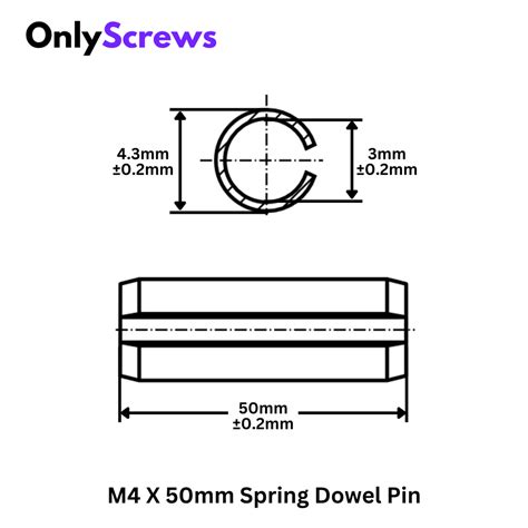 M4 X 50mm Spring Dowel Pins (Dia:4.3mm Length: 50mm) – OnlyScrews