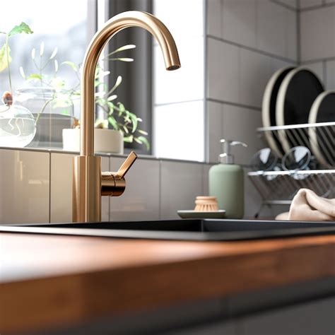 DELSJÖN kitchen mixer tap, brass-colour - IKEA