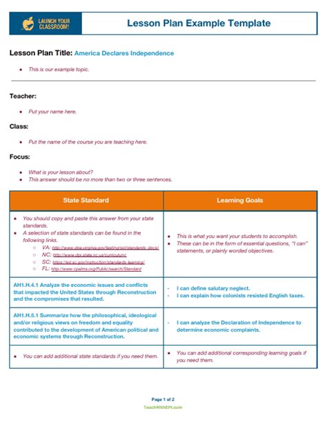 Image result for Example Lesson Plan Template