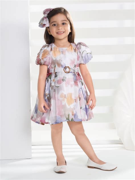 Girls Floral Print Dress with Belt 18686 | Peppermint