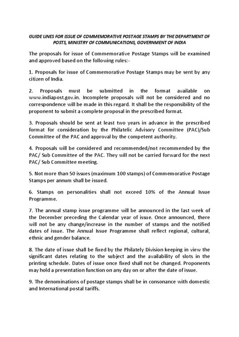 Guidelines FOR Issue OF Commemorative Postage Stamps - GUIDE LINES FOR ...
