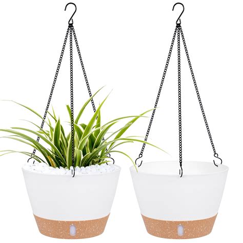 QCQHDU 2 Pack 10 inch White Plastic Hanging Planters with 3 Hooks ...