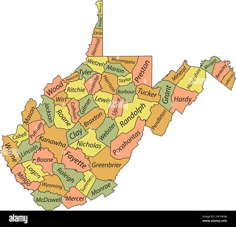 Pastel vector administrative map of the Federal State of West Virginia ...