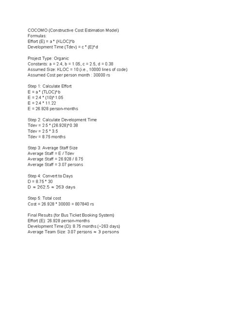 23510024 COCOMO Formulas: Effort, Time, and Cost Analysis - Studocu