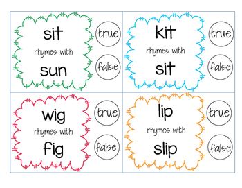 Rhyming True or False Pick-n-Clip by Sunshine in Kindergarten | TpT