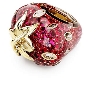 Idyllia motif ring, Mixed cuts, Strawberry, Red, Gold-tone plated ...