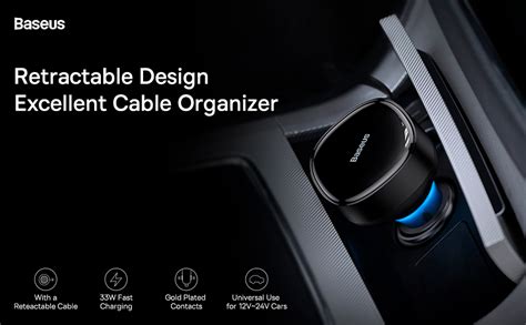 USB C Car Charger, Baseus Retractable Type C Car Charger 2-in-1 Car ...