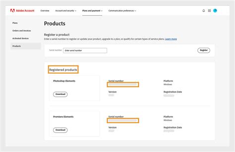 Find serial number for your Adobe purchases
