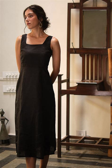 Buy Linen Midi Dress for Women Midnight Black Online
