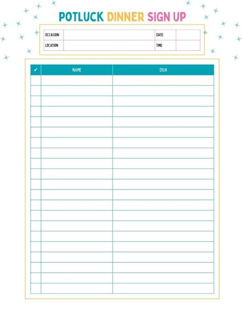 Free Printable Potluck Sign-Up Sheets — How to Organize Your Next Event ...