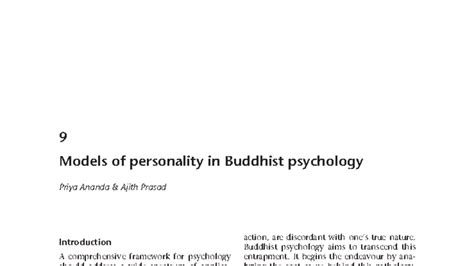 Buddhist Psychology: 9 Models of Personality (Course Code: 6:52) - Studocu