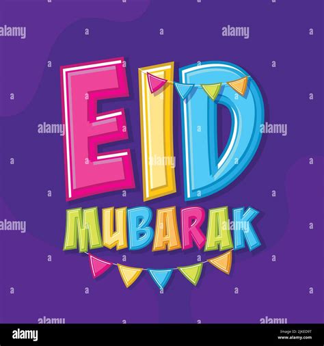 Colorful Stylish Eid Mubarak Font With Bunting Flags On Purple Background Stock Vector Image ...