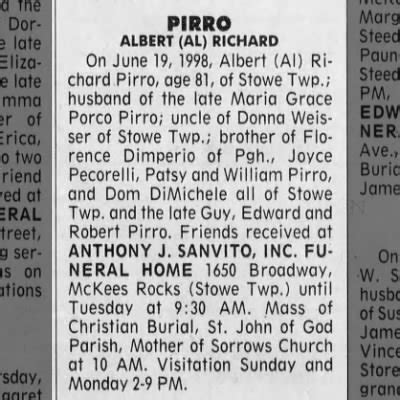 Obituary for Albert Richard PIRRO RICHARD - Newspapers.com™
