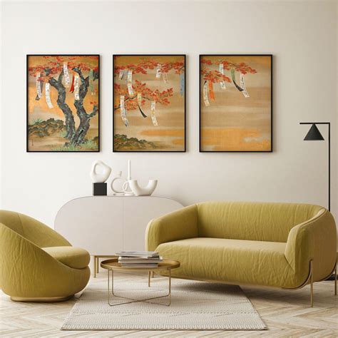 Buy Japanese autumn maples with poem slips Set of Three Paintings ...