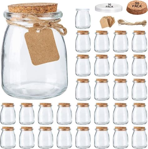 Mini Yogurt Jars 30 Pack, 7 oz Glass Favor Jars with Cork Lids, Glass ...