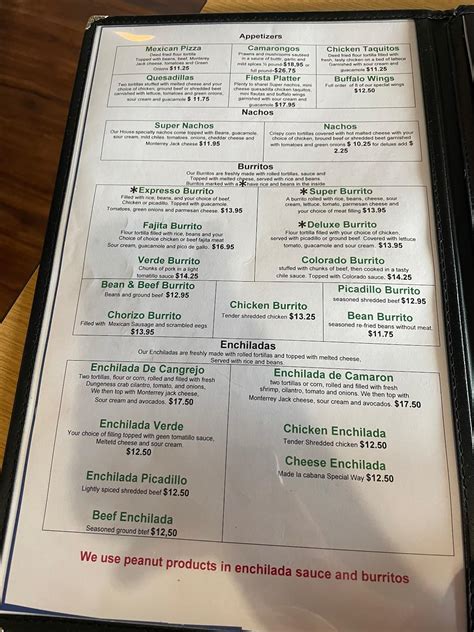 Menu at Rio Grande restaurant, Coulee Dam