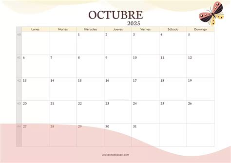Calendario 2025 ️ para imprimir PDF | Calendario, Imprimir sobres, Octubre