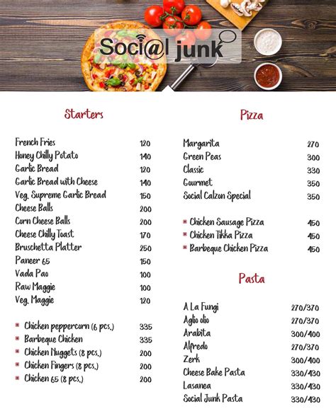 Menu at Social Junk, Jaipur
