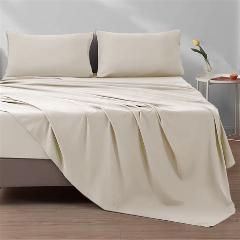 HOMES PERCEPTION Jersey Sheet Set, 3-Piece, 1800 Thread Count, Beige ...