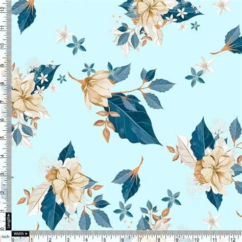 Upada Silk Fabric, Digital Printed, Blue, Floral, Unstitched Fabric ...