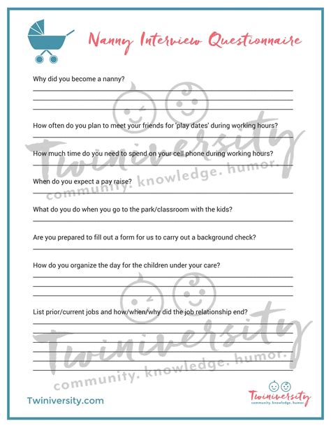 Nanny Interview Questions Printable to Help You Hire a Nanny - Etsy