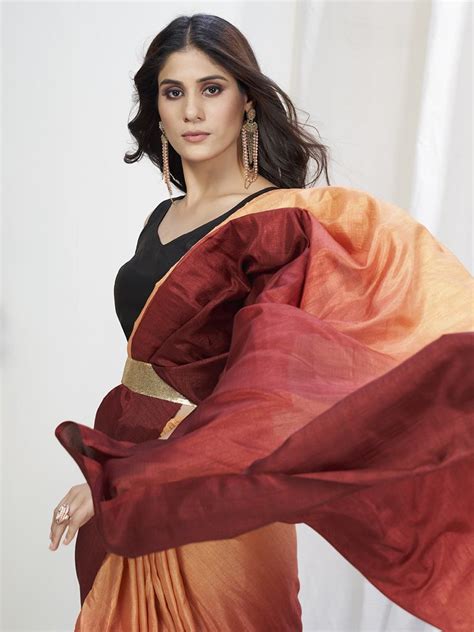 Brown-Orange Lycra Based Saree