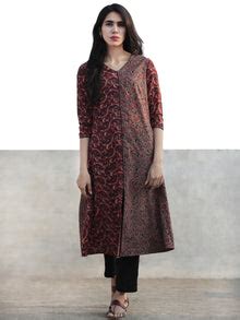 Marron Light Brown Black Indigo Hand Printed Ajrakh Kurta - K56F1190 ...