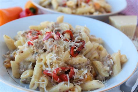 Five Cheese Penne Pasta with Sausage and Sweet Peppers - Ways to my Heart