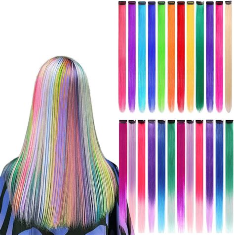 24 Pcs Colored Hair Extensions Colorful Clip in Hair Extensions 22 inch ...